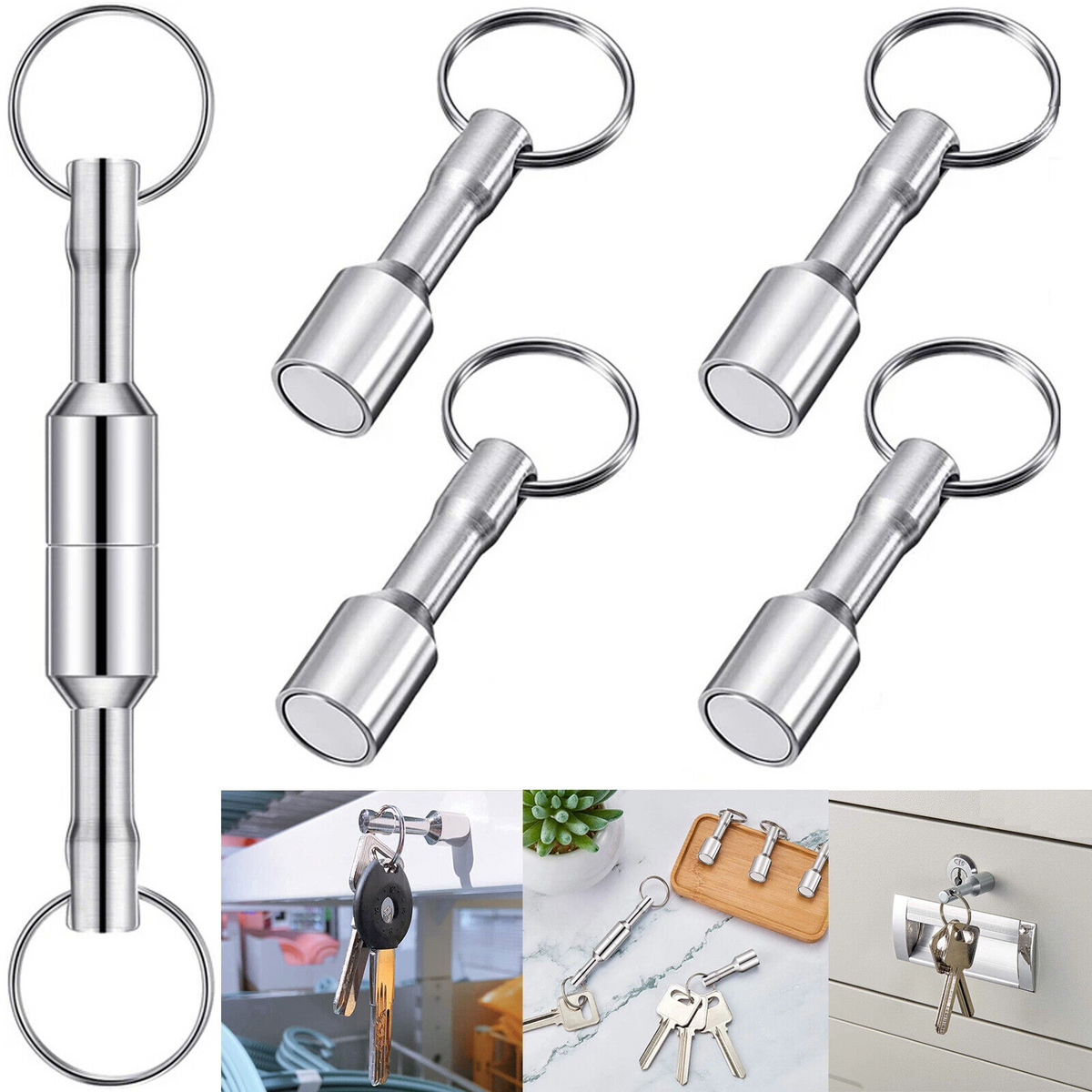 2pcs Neodymium Hook Magnets Key Chain Pocket Key Ring Jewelry Test Holder