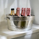Flair Stainless Steel Oval Dotted Border Champagne Bucket w/ Metal Handle 46x26x21cm