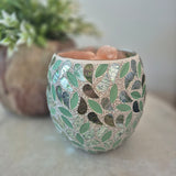 Mint Leaf Glass Mosaic Vase Bowl Himalayan Crystal Salt Lamp Natural Rock Vase Lamp
