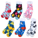 6 Pairs Socks Adults Heat Control Extra Sherpa Lined Anti-Slip Version One Assorted