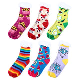 6 Pairs Socks Adults Heat Control Extra Sherpa Lined Anti-Slip Version Four Assorted