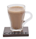 Gents Society Coffee Cup and Coaster Set of 2 Glass Latte Cups with Wooden Coasters