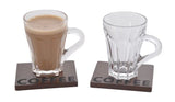 Gents Society Coffee Cup and Coaster Set of 2 Glass Latte Cups with Wooden Coasters