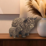 Hughie Highland Cow & Calf Ornament Cows Statue Decor