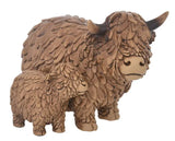 Hughie Highland Cow & Calf Ornament Cows Statue Decor