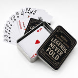 1 piece Playing Cards in Tin Standard Deck Casino Poker Legends Never Fold Man Cave Accessories