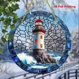 2D Lighthouse Printed Colorful Suncatcher Acrylic Window Hanging Home Decor 15cm