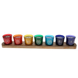 Chakra Votive Candles on wood base 50cm wide