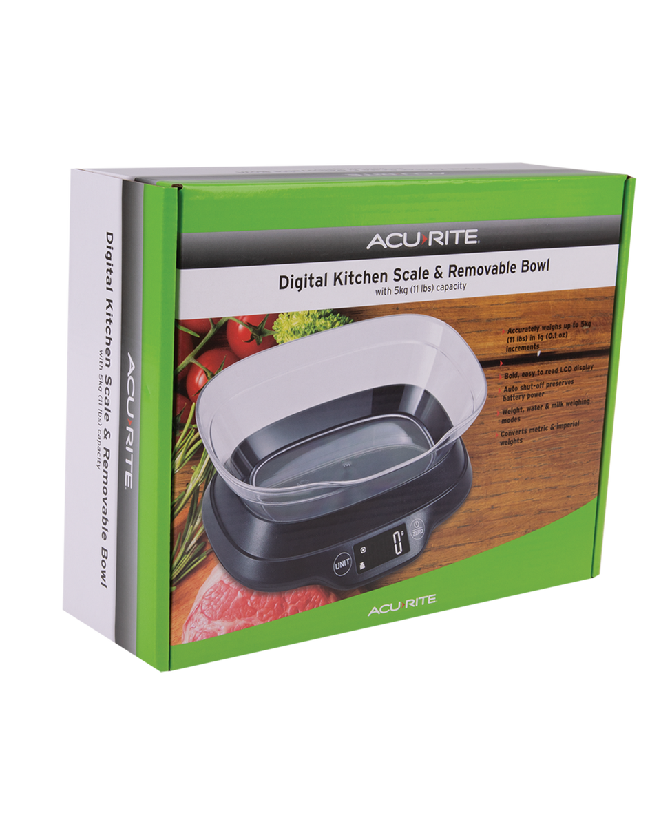 AcuRite Digital Kitchen Scale with Removable Bowl and Backlight Displa ...