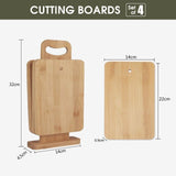 4 Pieces Chopping Block Set With Display Stand Natural Bamboo Cutting 22x14cm