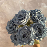 9 Head Diamond Artificial Rose Flower Silk Bunch Wedding Home Bouquet Dark Blue