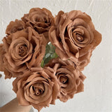 9 Head Diamond Artificial Rose Flower Silk Bunch Wedding Home Bouquet - Brown