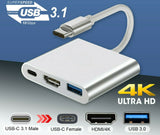 Type C to USB-C HDMI USB 3.0 Adapter Converter Cable 3 in 1 Hub For MacBook