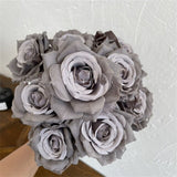 9 Head Diamond Artificial Rose Flower Silk Bunch Wedding Home Bouquet Grey