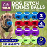 3PK Tennis Balls Pet Basic Brightly Coloured Paw Print Design Fetch 6cm Assorted