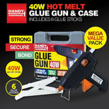 Handy Hardware 40W Hot Glue Gun W Carry Case + 6 Glue Sticks Craft Hobby