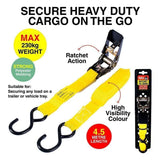 2 Pieces Ratchet Tie Down Strap Handy Hardware 230kg 4.5m x 25mm