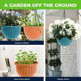 2x Planter Pot Round Hanging Chain Green & Terracotta 25cm x 25cm x 15cm