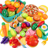 Cutting Play Food Toys for Kids Kitchen Role Play Toys with Basket Educational