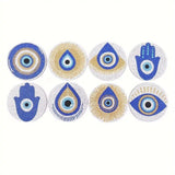 8pcs Diamond Art Coasters with Holder Set Blue Evil Eye DIY Diamond Painted Home