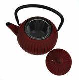 Teaology Ribbed Cast Iron Teapot Ribbed Design Tea Kitchen Red 500ml