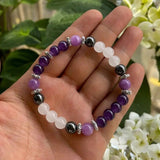 Amethyst and Hematite Beaded Bracelet Sleep and Stress Reduction Jewelry