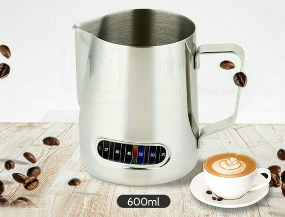 600ml Milk Frothing Thermometer Espresso Coffee Pitcher Stainless Steel Jug