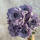9Head Diamond Artificial Rose Flower Silk Bunch Wedding Home Bouquet Dark Purple