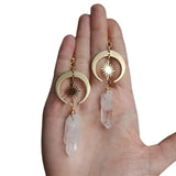1Pair Fashionable Crystal Agate Natural Stone Moon Earring Cleansing Golden