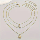 3pcs Sun & Moon Pendant Necklace Set Pendant Women Girl Friend Jewelry Gift Gold