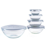 5pcs Glass Round Nesting Bowl Lid Set Kitchenware Storage Caravan Camping