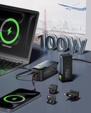 100W USB-C GaN Charger USB C Fast Charging Station Travel USBC Powerboard 2 Out