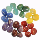 Rune Set Seven Chakra Symbols Selenite Crystal Tumbled Crystal Set