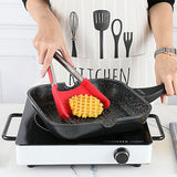 Silicone Cooking Tongs Heat Spatula Stainless Steel Resistant Frame Gadget BBQ - Red+Green
