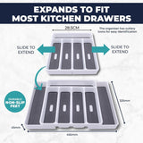 Organiser Drawer & Cutlery Tray Adjstable Extending 7 Sections Non-Slip - White