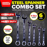 6PCE Spanner Set Heavy Duty Rust Proof 8-19mm Handy Hardware Varied Sizes Comb