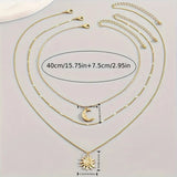 3pcs Sun & Moon Pendant Necklace Set Pendant Women Girl Friend Jewelry Gift Gold
