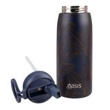 Oasis Stainless Steel Insulated Sports Bottle w/ Sipper 780ml Navy Leaves