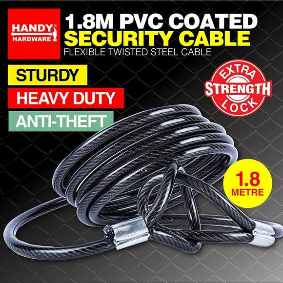 2PK Security Cable Steel Handy Hardware PVC Coated Heavy Duty Secure 1.8m x 6mm