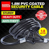 2PK Security Cable Steel Handy Hardware PVC Coated Heavy Duty Secure 1.8m x 6mm