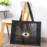 Bright Eye Print Trendy Black Shopping Tote Net Bag Shoulder Bag MultiFunctional