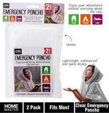 2PK Emergency Poncho Disposable Waterproof Rain Rainwear Clear