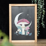 Forest Mushroom Wooden Framed Wall Art Decor Home Print Mystical Gifts