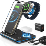3 in 1 Wireless Charger 15W Fast Charging Station iPhone Samsung Galaxy - Black