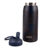 Oasis Stainless Steel Insulated Sports Bottle w/ Sipper 780ml Navy Leaves