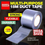2 Rolls Duct Tape 48mm x 18m Handy Hardware Heavy Duty Grey Adhesive