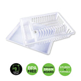 1PK Dish & Cutlery Rack With Draining Tray Sturdy Compartments Kitchen White