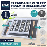 Organiser Drawer & Cutlery Tray Adjstable Extending 7 Sections Non-Slip - White