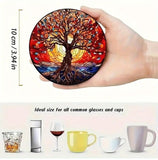 8pcs Life Tree Art Wooden Coaster Set Non Slip Office Cups Drink Mats Home Decor