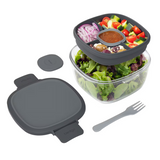 Bentgo All-In-One Glass Salad Container To Go Dressing Lunch Box Set Dark Grey